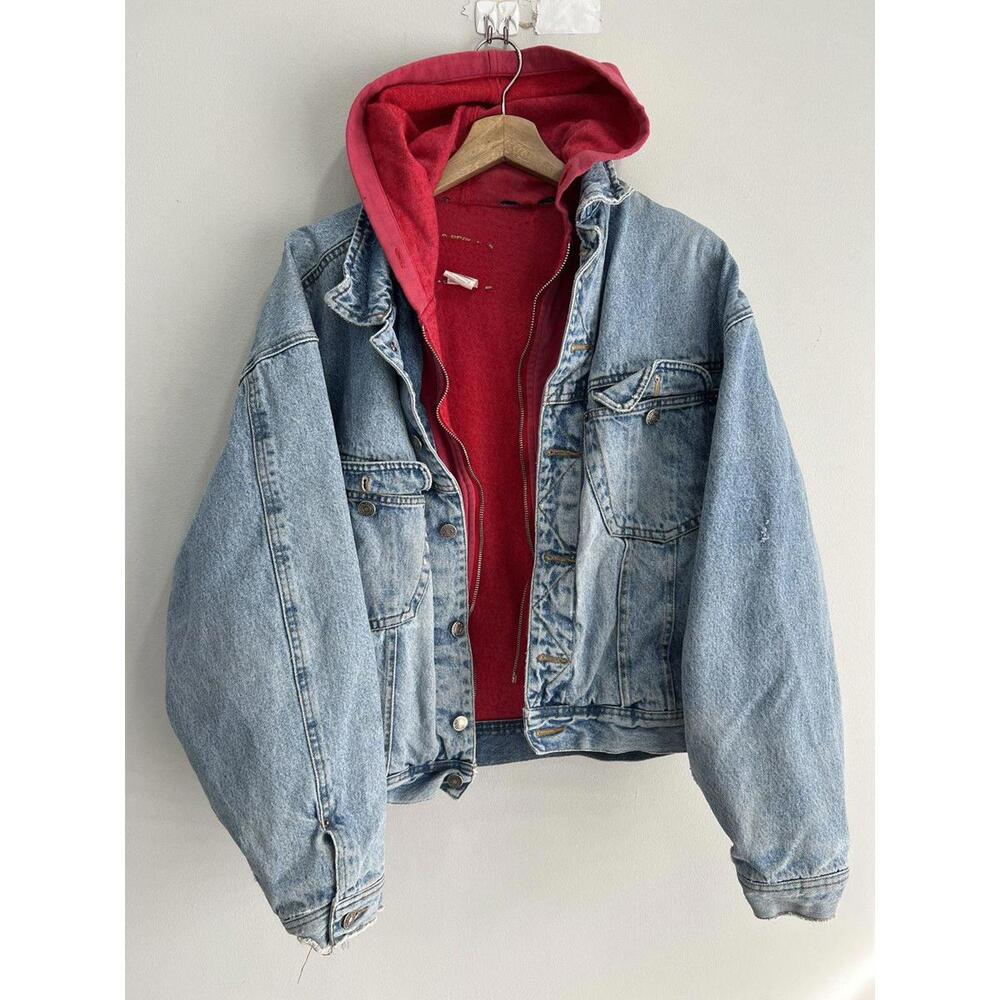 Vintage 90s Gap Denim Jean Jacket Hooded Sun Faded